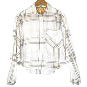 Free People crop plaid button up shirt small